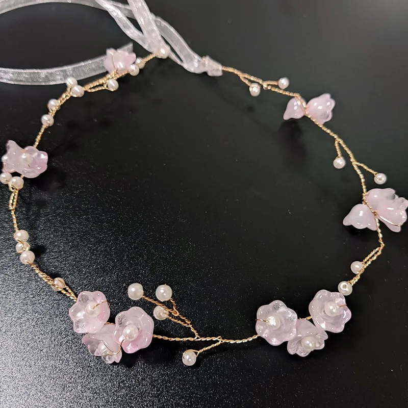 Pfirsich Schmetterling Perle Blume Haar Rebe Band Stirnband Tiara Für Frauen Braut Mädchen Hochzeit Braut Haar Zubehör Schmuck Rebe – Detail 22