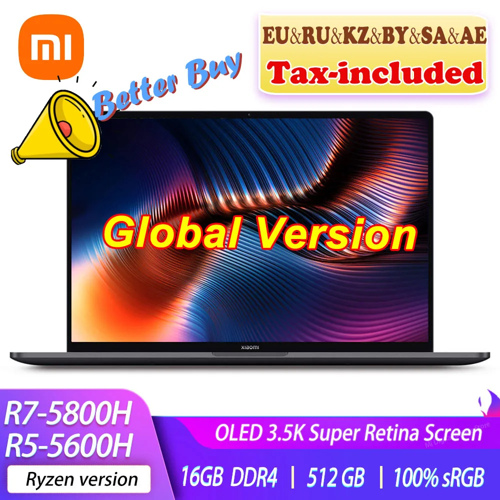 [В наличии] Ноутбук Xiaomi Pro 15 Ryzen AMD R7 5800H/ R5 5600H 3 5 K OLED экран 6 дюймов 16G 512G/1T/2T 100% sRGB