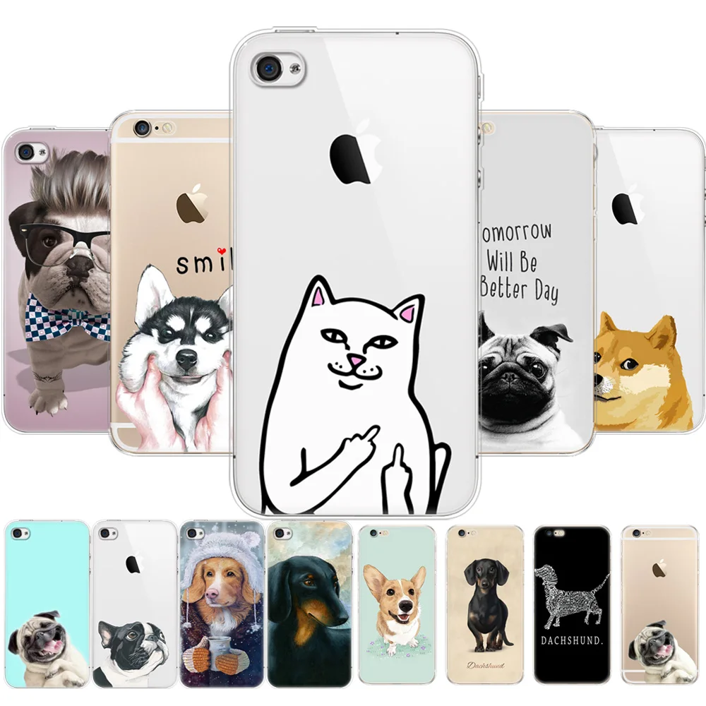 Per Iphone 5S 5S Se 2016 4S 4 Cover Posteriore Per Telefono Per Apple Iphone 6 S 6 S Plus Silicon Coque Simpatico Gatto Cane Husky Akita Bulldog