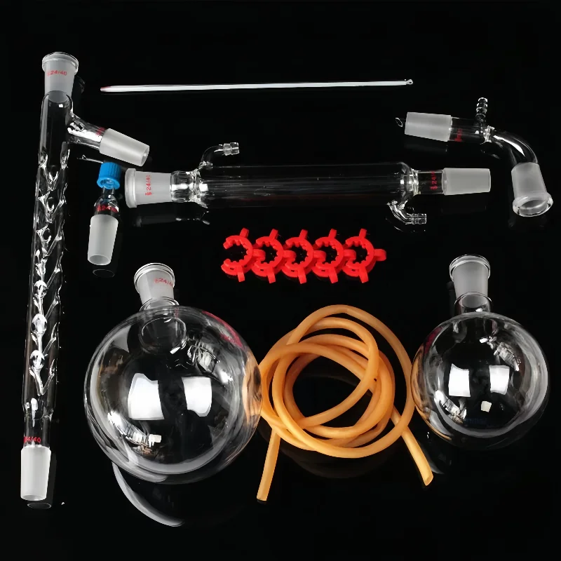 Vacuum Distillation Set Chemical Laboratory Glassware 13pcs 500/1000ml 24/40 Joints Essential Oil Extraction