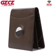 

100% Genuine Leather Wallets Bussiness RFID Card Holder For Anti -lost Airtag Small Male Coin Purse Money Bag Cartera Hombre