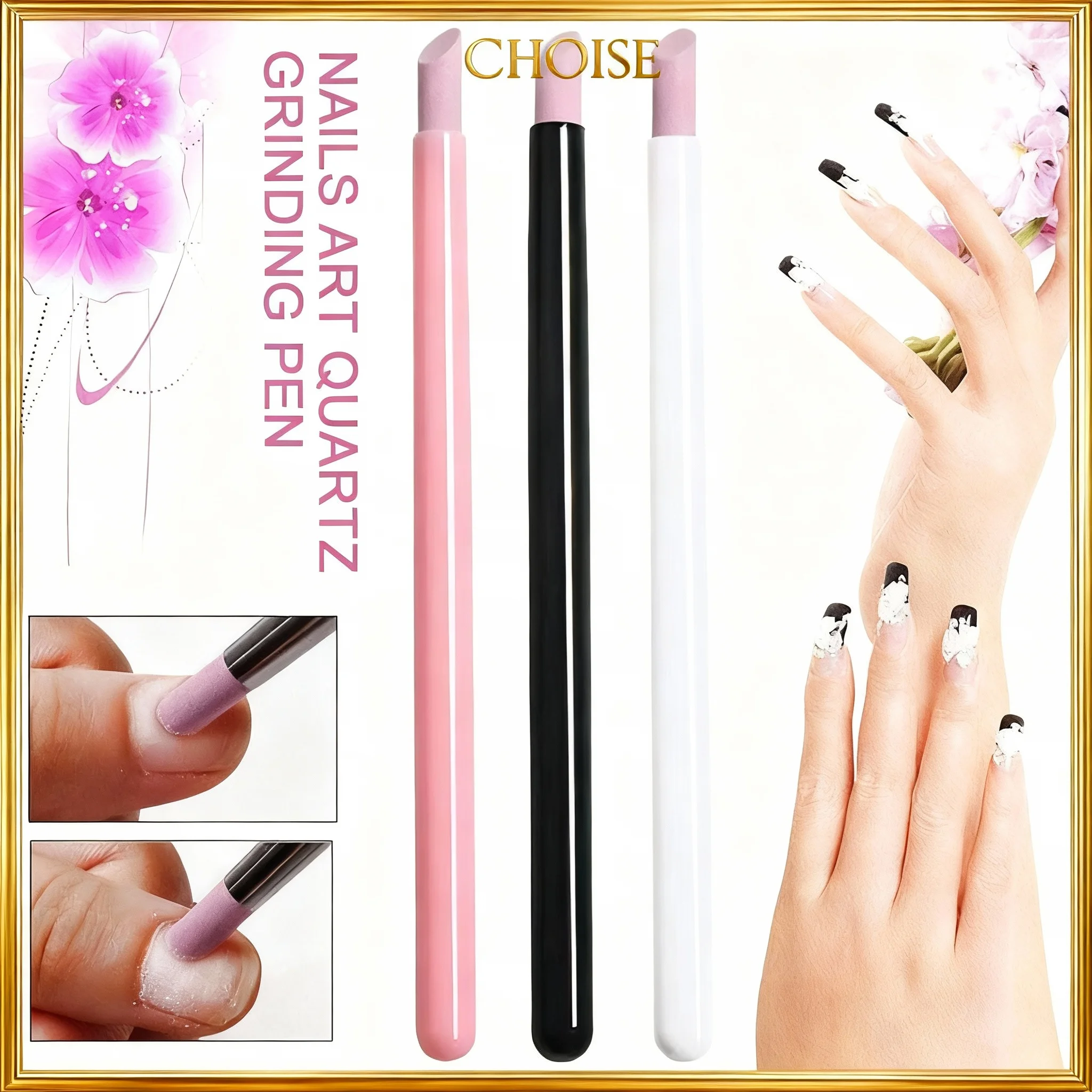Quartz Pen Nail Cuticle Pushers Nail Polish Manicure Stick Files Grinding Pen Dead Skin Remover 1/5Pcs