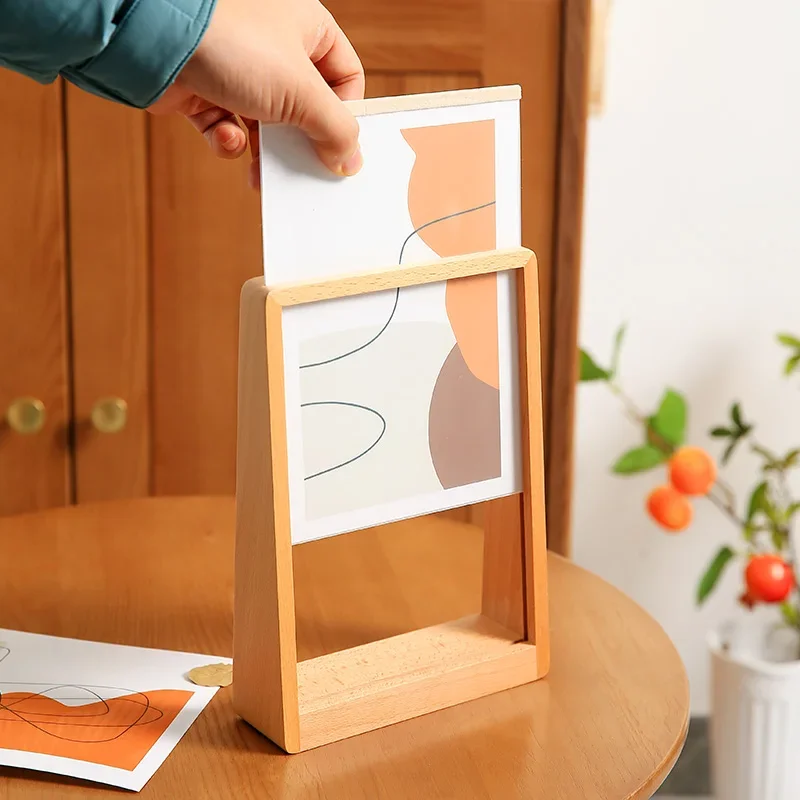 7 Inch / 8 Inch / A4 Creative Trapezoidal Solid Wood Transparent Acrylic Photo Frame Photo Storage Living Room Table Decoration