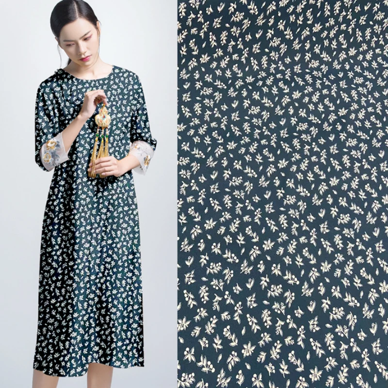 

Mulberry Silk Stretch Heavy Crepe Printed Fabric for Dress Good Drape Soft Breathable Cloth Diy Sewing Natural Organic Material