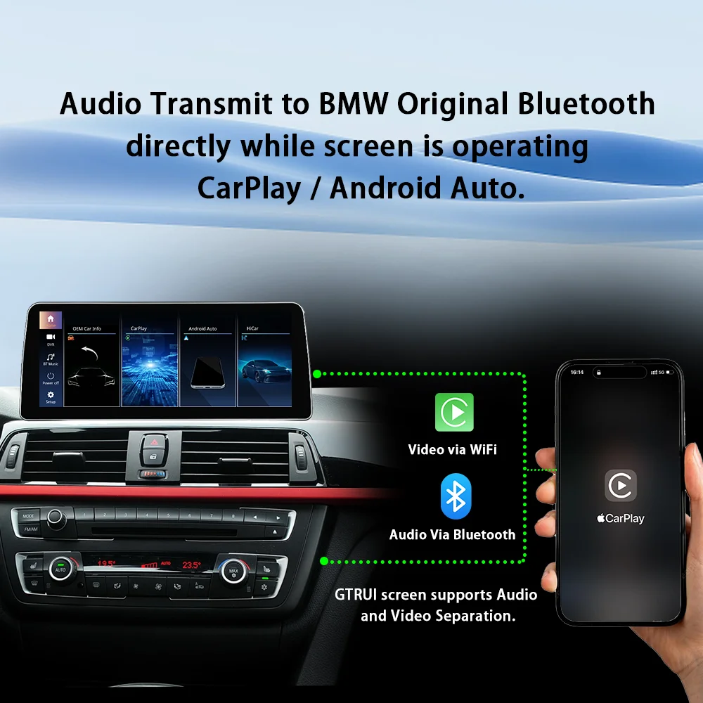 Pantalla de 1920*720 para BMW Serie 3/4 F30 F31 F32 F33 F34 Reproductor Multimedia para Auto Pantalla Táctil con Carplay Inalámbrico y Android Auto 5