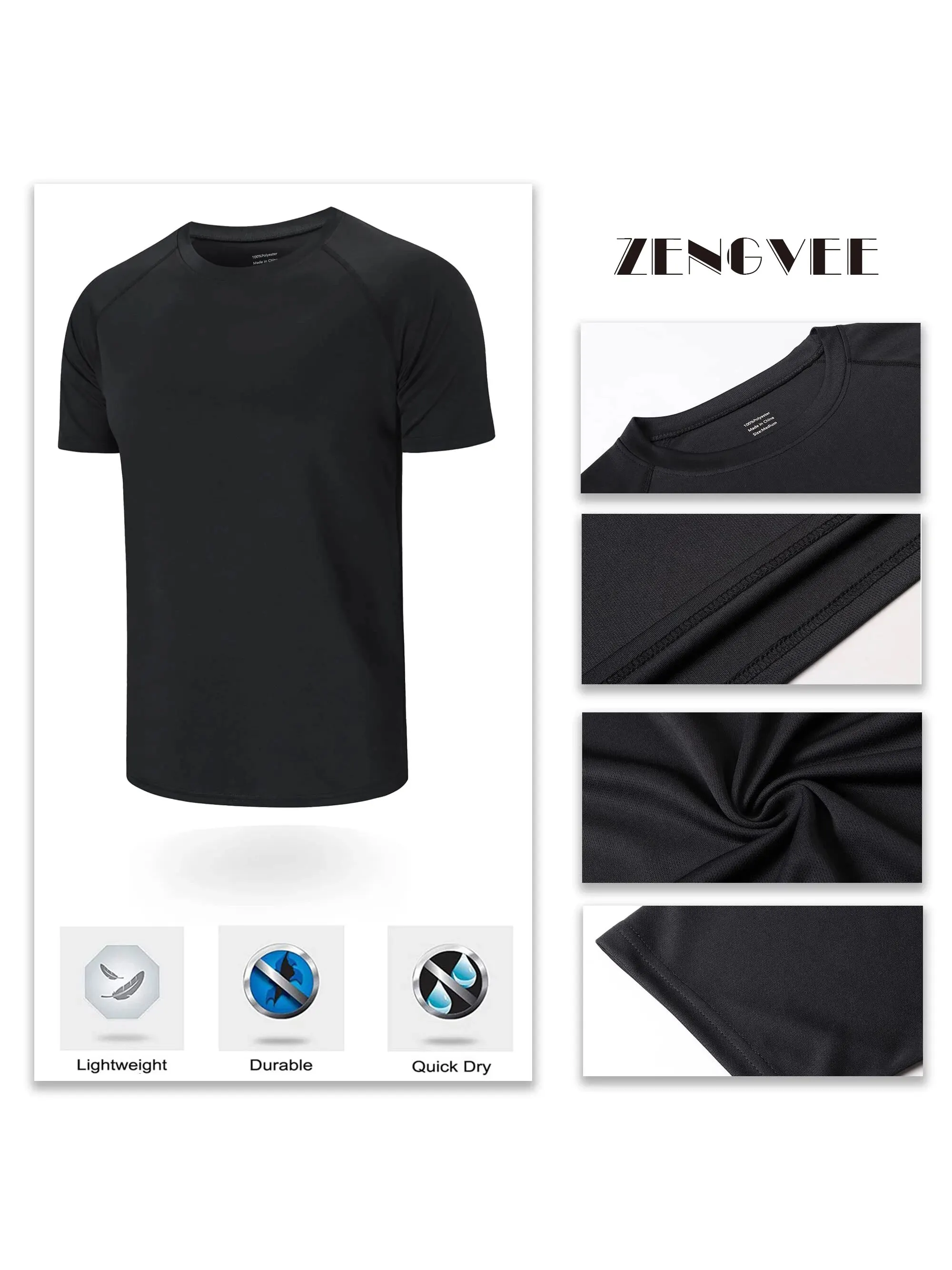 ZengVee 3 Pack Mens Running Shirts, Workout Tops Men Sport Fitness Shirts Gym Tops Men Crew Neck Breathable T-Shirt 5