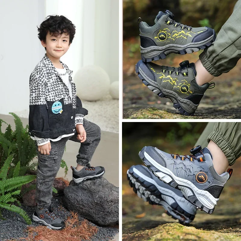 New Children's Sneaker Leather Waterproof Non-slip Boys' Hiking Shoes Soft and High Elastic Fashion Children Casual Sports Shoe