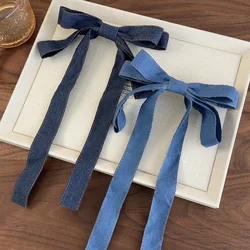 Chic 3D Denim Blue Bow Ribbon Hair Clip - Sweet New Design Hair Accessory (Set of 2)