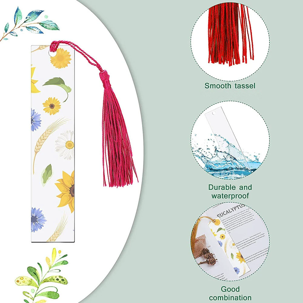 30Pcs Rectangle Acrylic Bookmark Blank Clear Unfinished Acrylic Book Markers Ornaments with Colorful Tassels Ornaments Craft