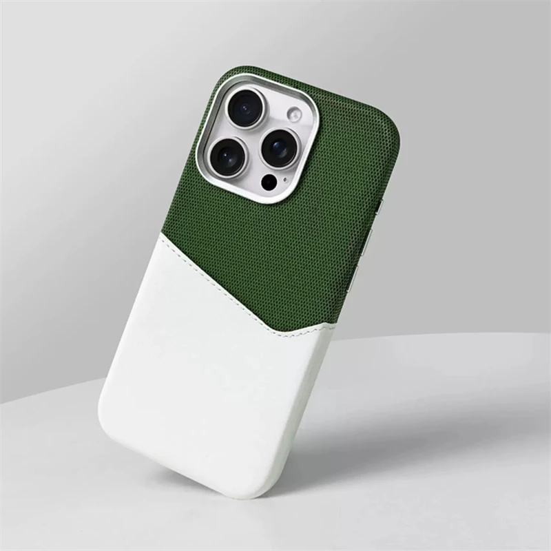 Linen Leather MagSafe Phone Case with Card Holder and Magnetic Wireless Charging - Shockproof Design