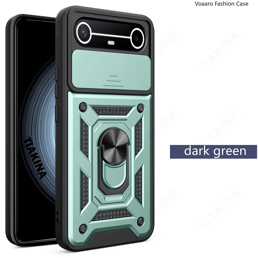 Slide Lens Armor Shockproof Case with Magnetic Ring Stand Holder