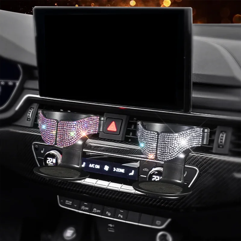 

Diamond Crystal Car Cup Holder Multi-function Car Air Vent Clamp Clip Ashtray Trash Can Drink Water Cup Bottle Bracket Universal