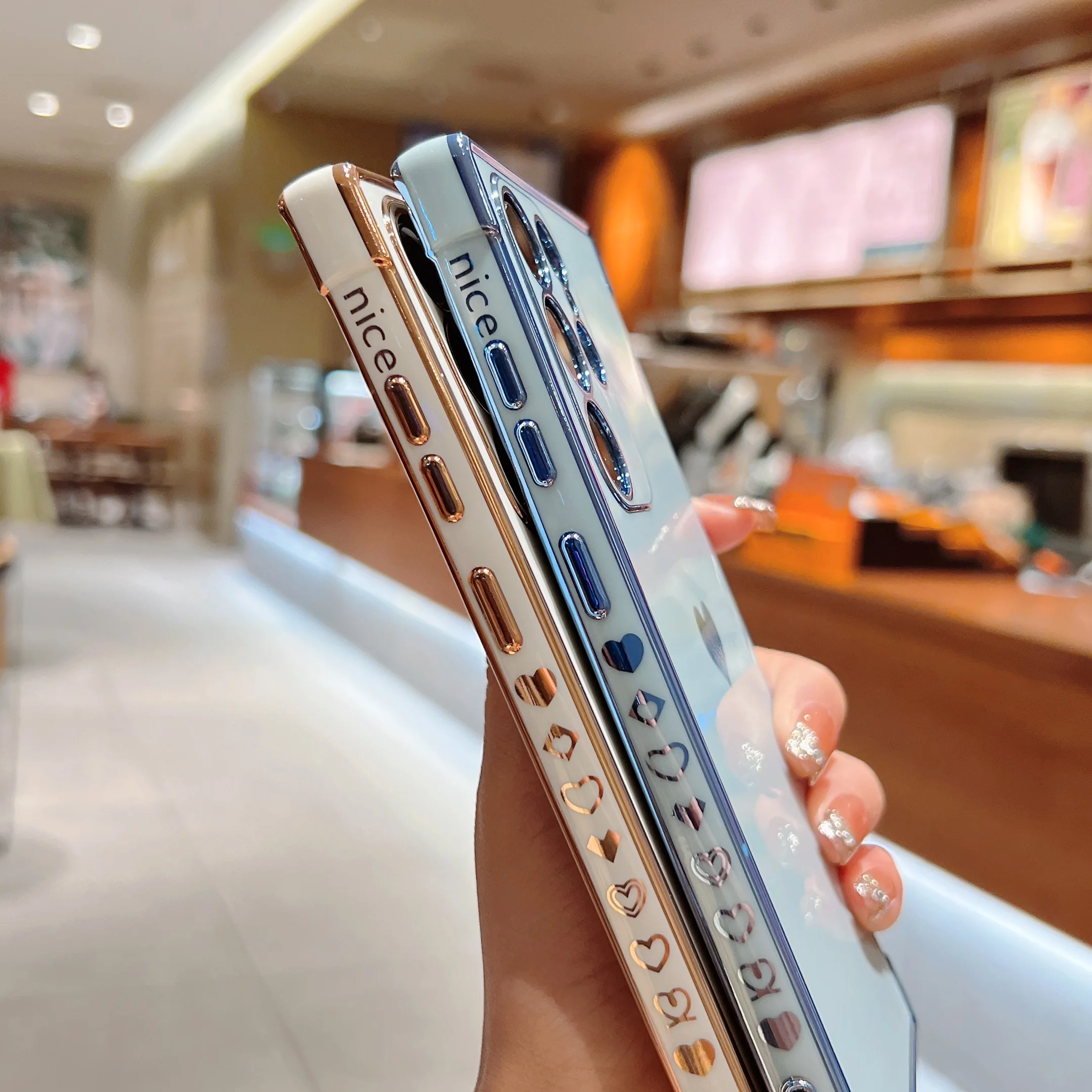 Elctroplatd Lov Hart Phon Cas For Samsung Galaxy S22 S21Ultra A53 A52 A12 A13 S20FE Cut Sid Pattrn Soft TPU_voghion.com