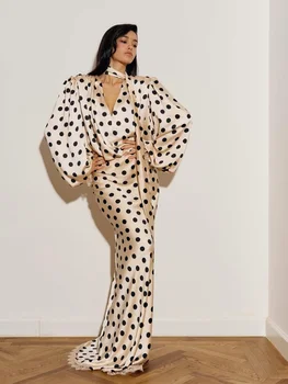 Black Polka Dot V Neck Shirt Skirt 2 Piece Set Elegant Women Long Sleeve Blouses With Scarf Suit 2026 Lady Commucate Outwear 1