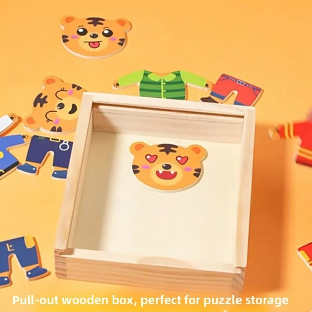 Wooden Material Wooden Jigsaw Puzzle Cartoon Design Educational Function Cartoon Change Clothes Game Tiger
