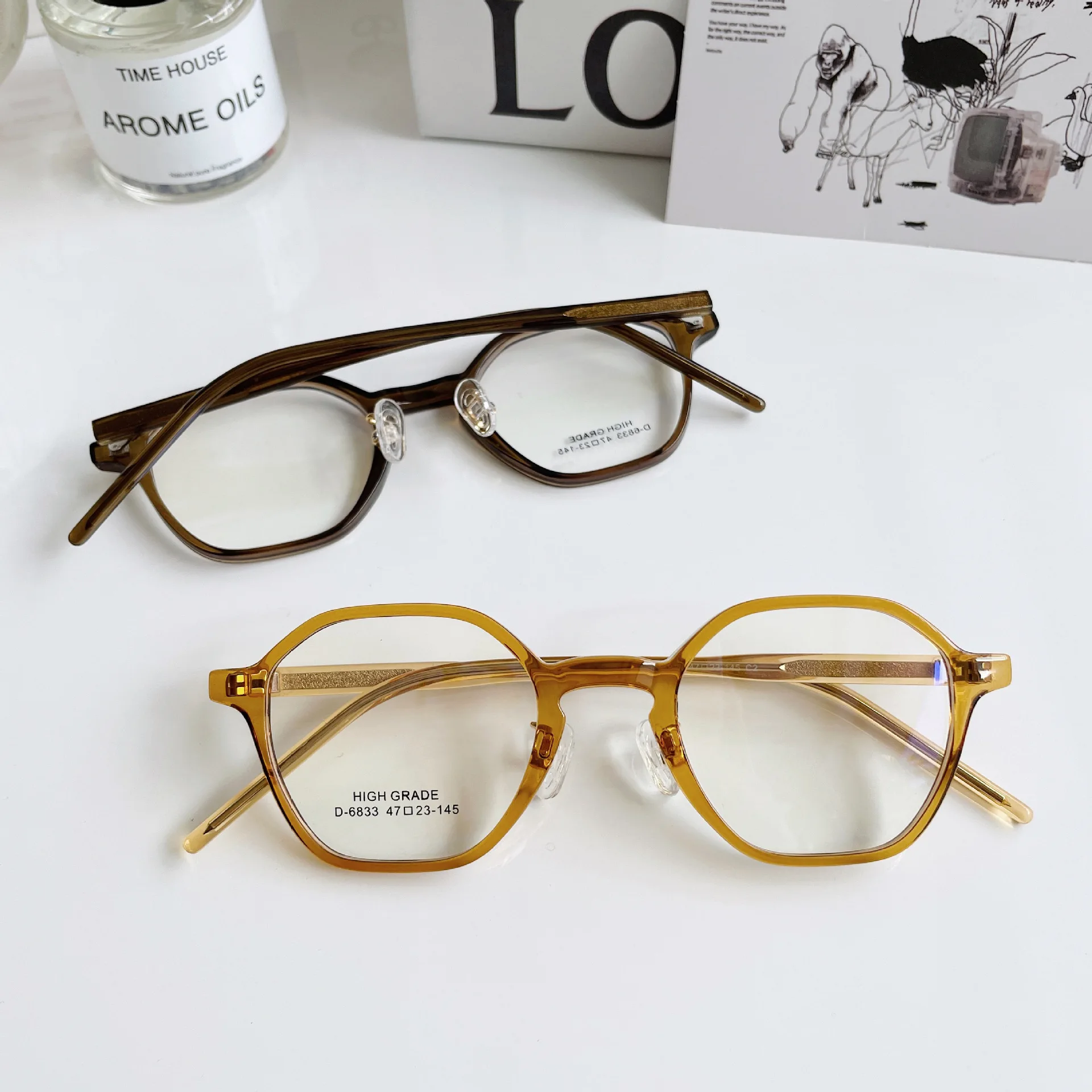 Retro Polygon Acetat Brillengestelle Mode beleuchtet Männer Frauen Unisex Rx in der Lage Mode Vollrand Brillen Brillen Vintage – Detail 1