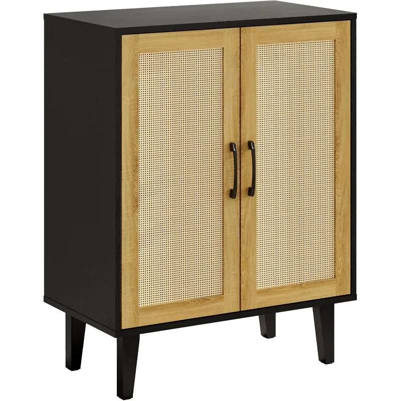 Sideboard Buffet Cabinet, Storage Cabinet with Double Rattan Doors, Modern Rattan Sideboard Cabinet, Kitchen Storage Cabinet