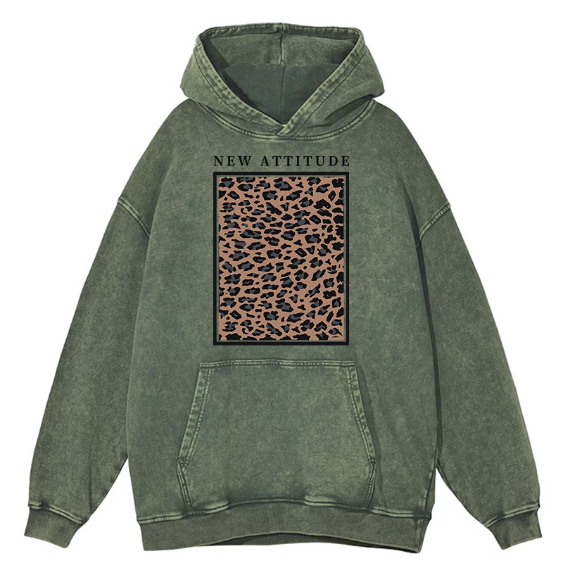 Sudadera con capucha retro desgastada con textura de leopardo para hombre, sudadera de algodón 100 %, ropa informal holgada de estilo hip hop