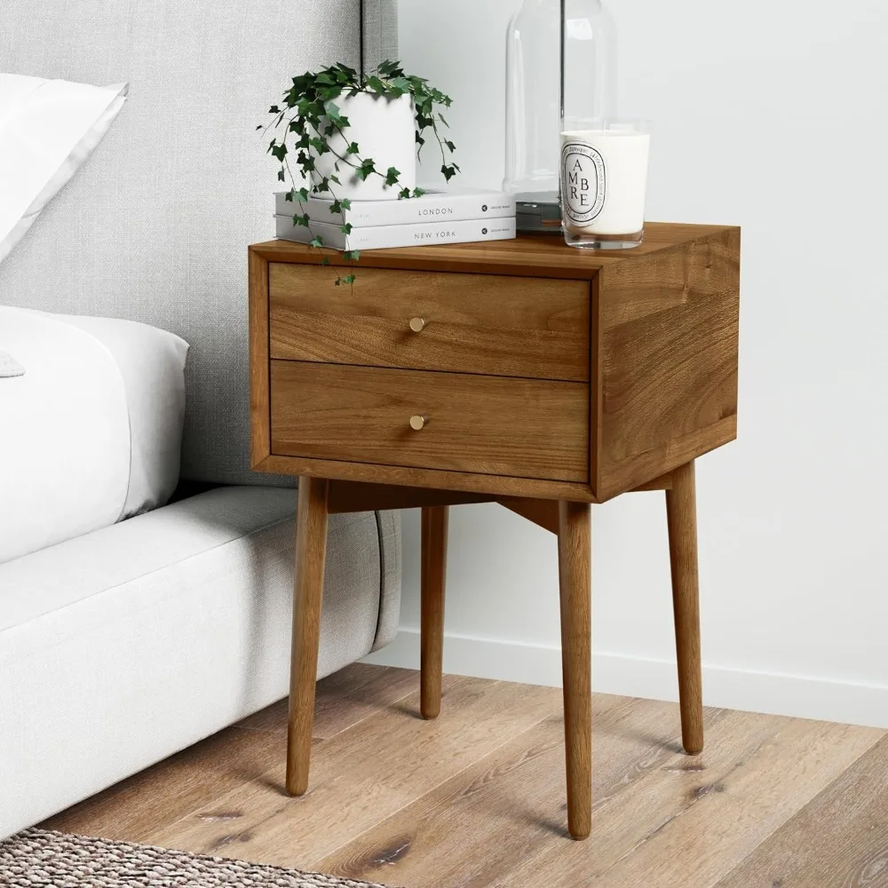 

Harper Mid-Century Oak Wood Nightstand with 2-Drawers, Small Side End Table with Storage, Brown furniture bedroom