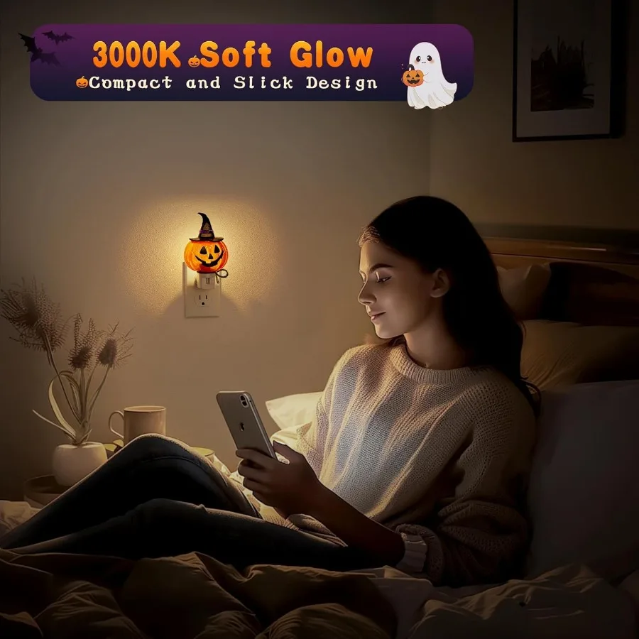 Pumpkin Night Light 2 Pack 3000K Night Lights Plug into Wall Cute Funny Halloween Night Light for Plug in Pumpkin Nightlight wi
