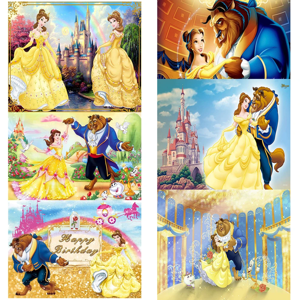 

New Disney Beauty And the Beast Princess Theme Birthday Party Photography Decoration Background Customized Items Props Girl Gift