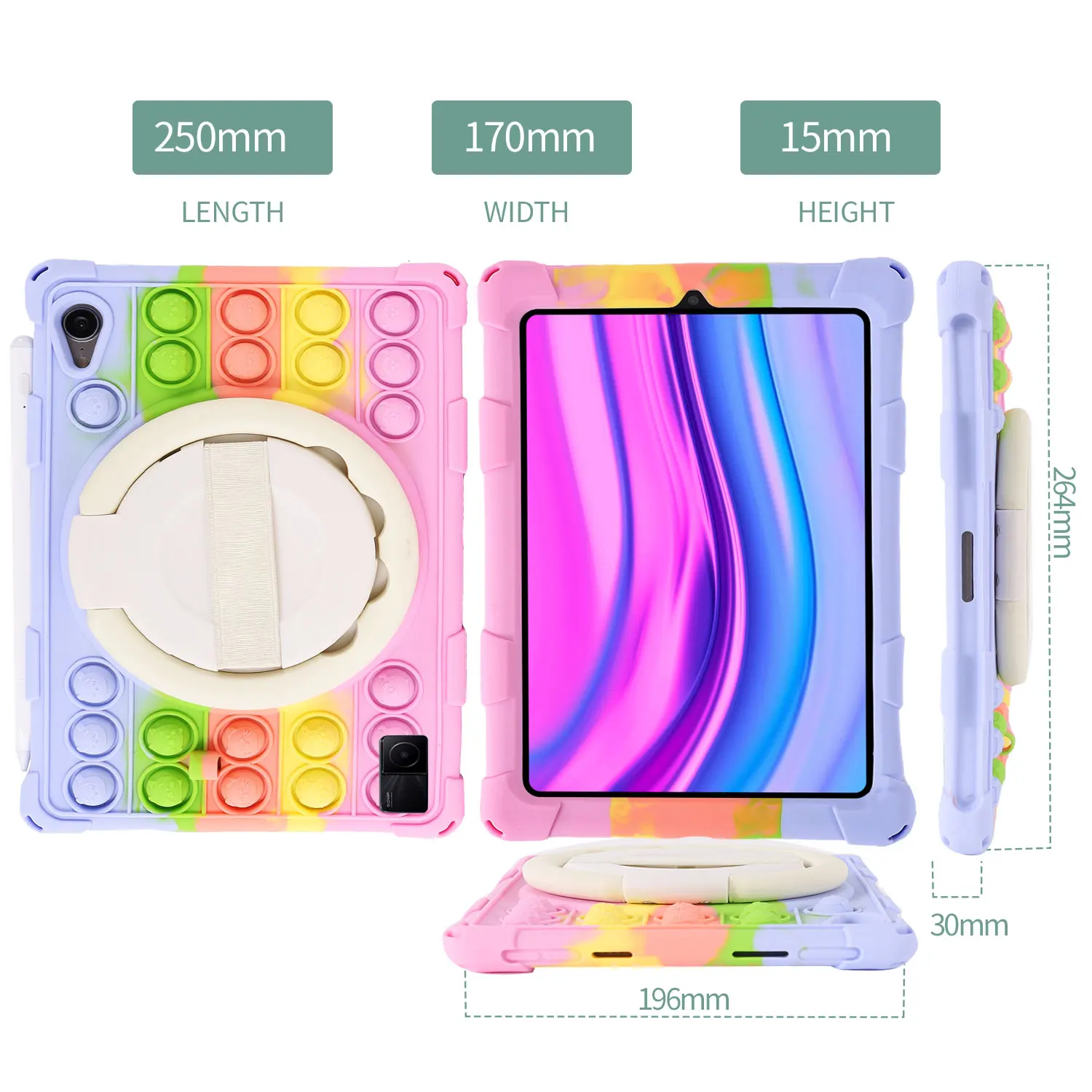 Shockproof Silicone Cartoon Bubble Kids Tablet Case with Shoulder Strap & Stylus Holder