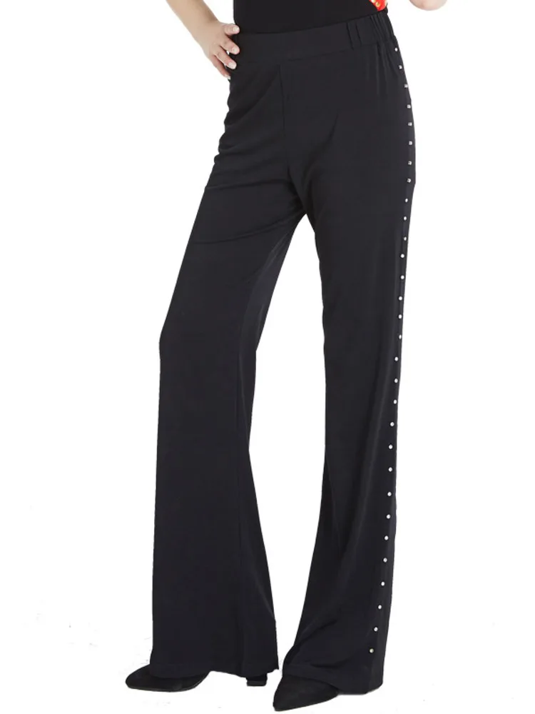 

Solid Color Ballroom Rhinestones Pants Standard Women's Modern Dance Waltz Latin High Waist 2023 New Clothing Elegant Trousers