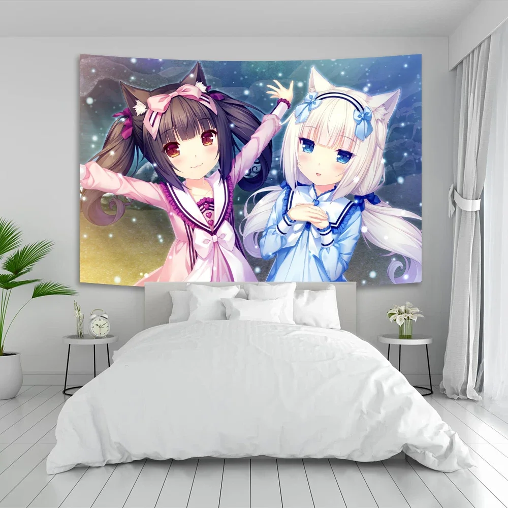 Anime Nekoparas Wall Tapestry Kawaii Background Cloth Wall Decoration Girls' Dormitory Pink Room Banner