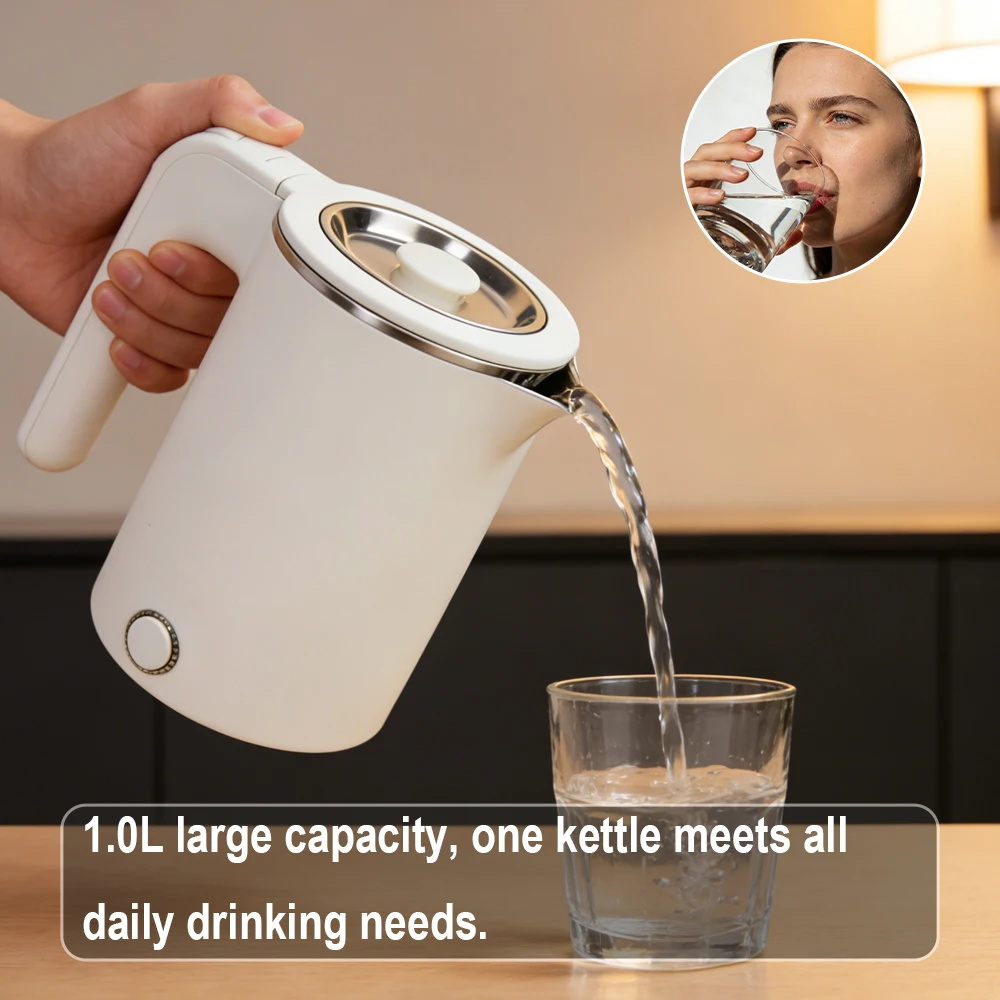 1.0L Stainless Steel Electric Kettle, Portable for Travel, Business Trip & Hotel Use, Multi-scenario Applicable Electric Tea Pot 3
