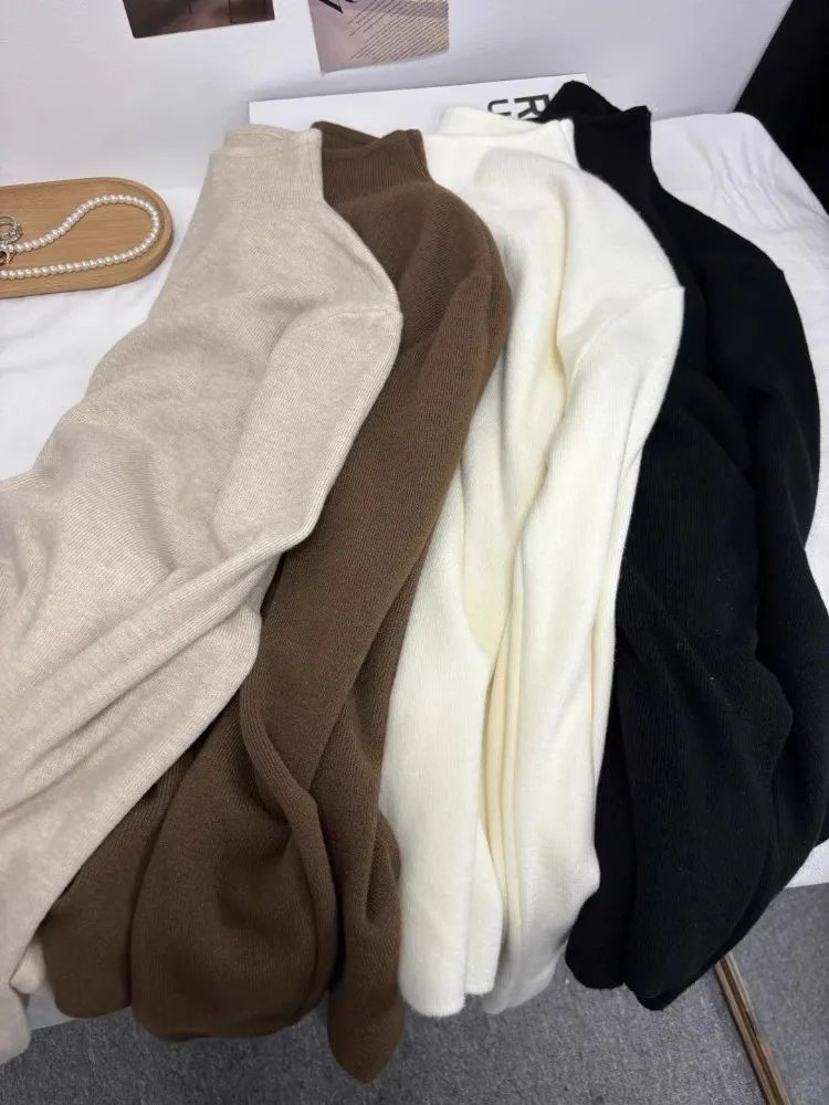 New Elegant Knitted Semi-turtleneck Knitted Long Sleeve Women's Sweater Fashion Casual Bottom Shirt Knitwear