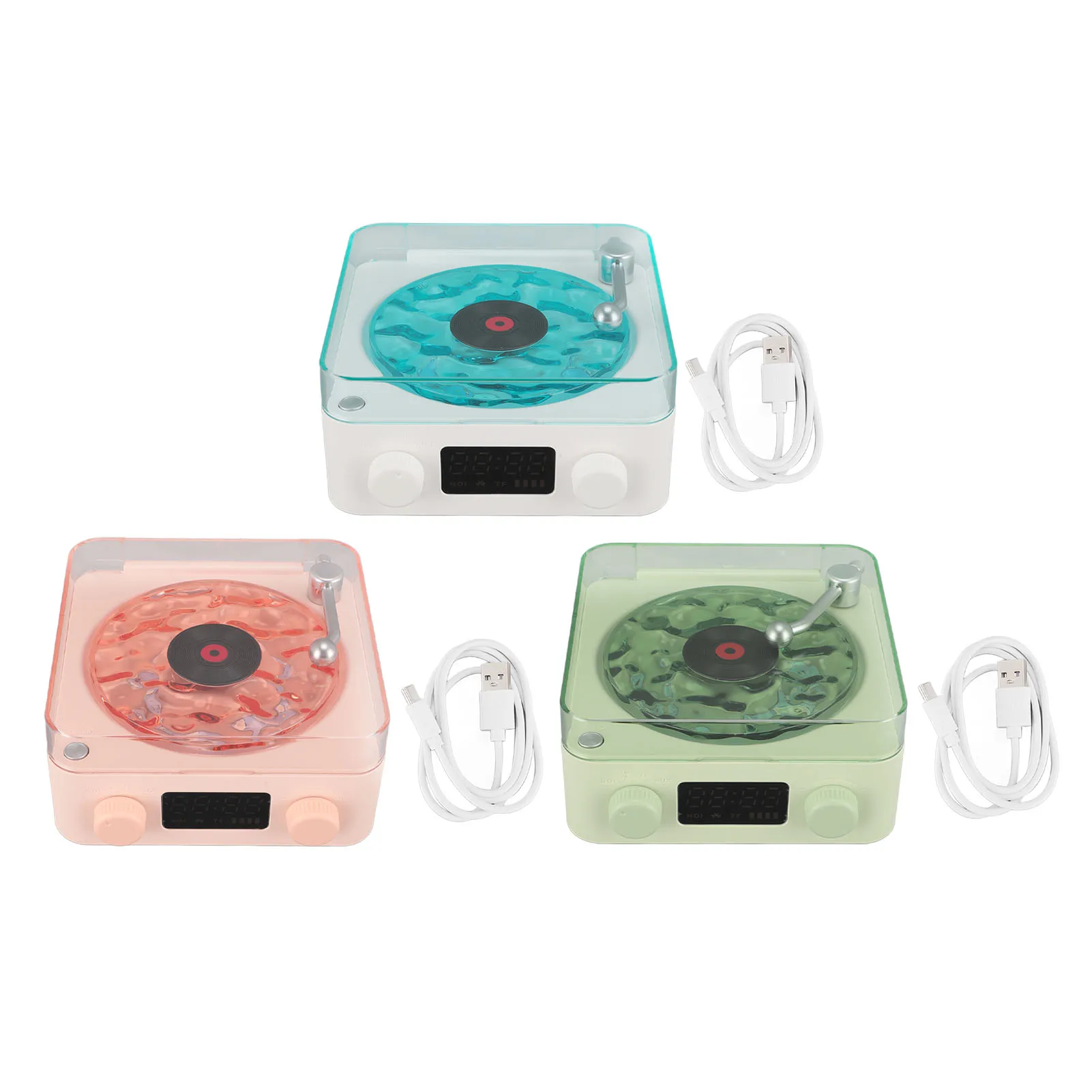 Record Player Style Bluetooth Speaker with Night Light and Time Display 3 in 1 Multifunction Small Stereo Wireless Speaker
