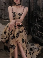 Jielur Summer Floral Strap Midi Dress Women Sleeveless Elegant Vintage Dress Evening Party One Piece Dress Korean Fashion - Image 6