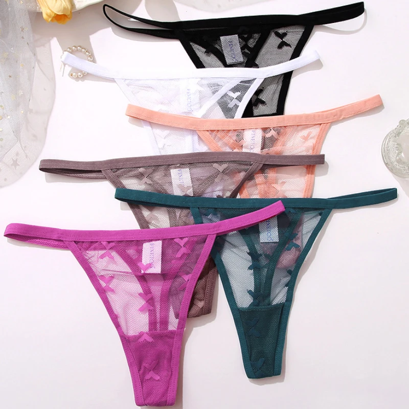 Sexy Mini G-string Seamless Transparent Thin Strip Woman Lace Thongs See-through Plus Size Lingerie Underwear Cute Women Panties