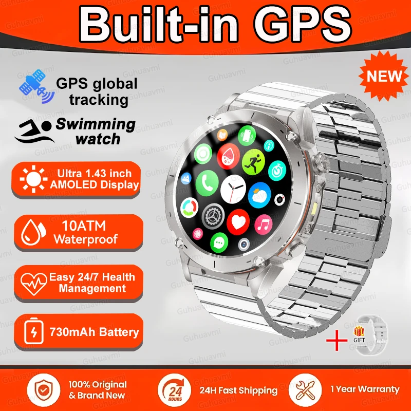 GPS Sports Smartwatch 10ATM Waterproof 1.43" AMOLED Health Monitor - Picture 41 of 43