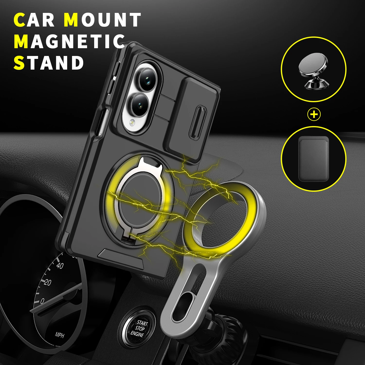 360° Rotating Magnetic Phone Case with Folding Bracket - Anti-Drop & Shockproof Protective Cover