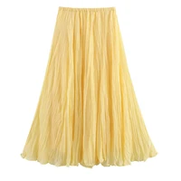 HXAO Pleated Long Skirt Woman Spring Summer Elegant Women's Skirts Fairy Tulle Midi Skirt High Waist Ruffled Yellow Skirt 088 - Image 3
