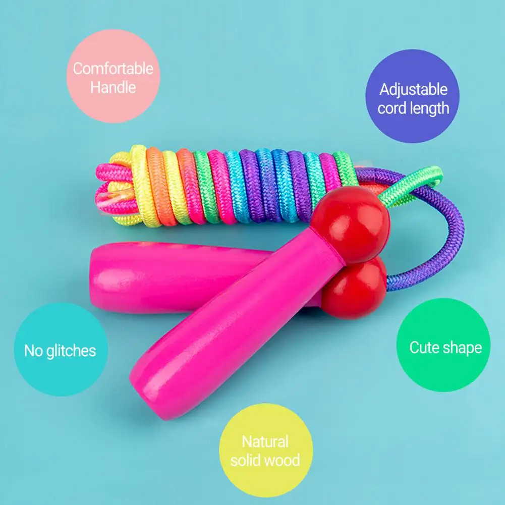 Children Skipping Rope Jump Rope Tangle Free Rapid Speed Jumping Striped Wooden Handle Adjustable Length Jump