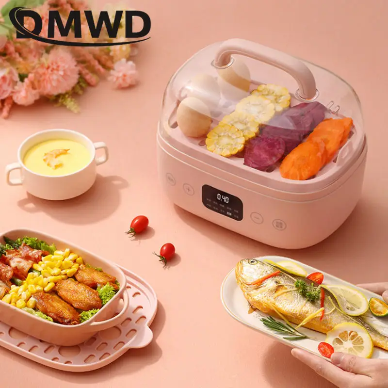 DMWD 2 Layers Food Steamer 6L Rapid heating Automatic Cooker Egg Boiler Touch Panel Keep Warm Reservation Breakfast machine 220V