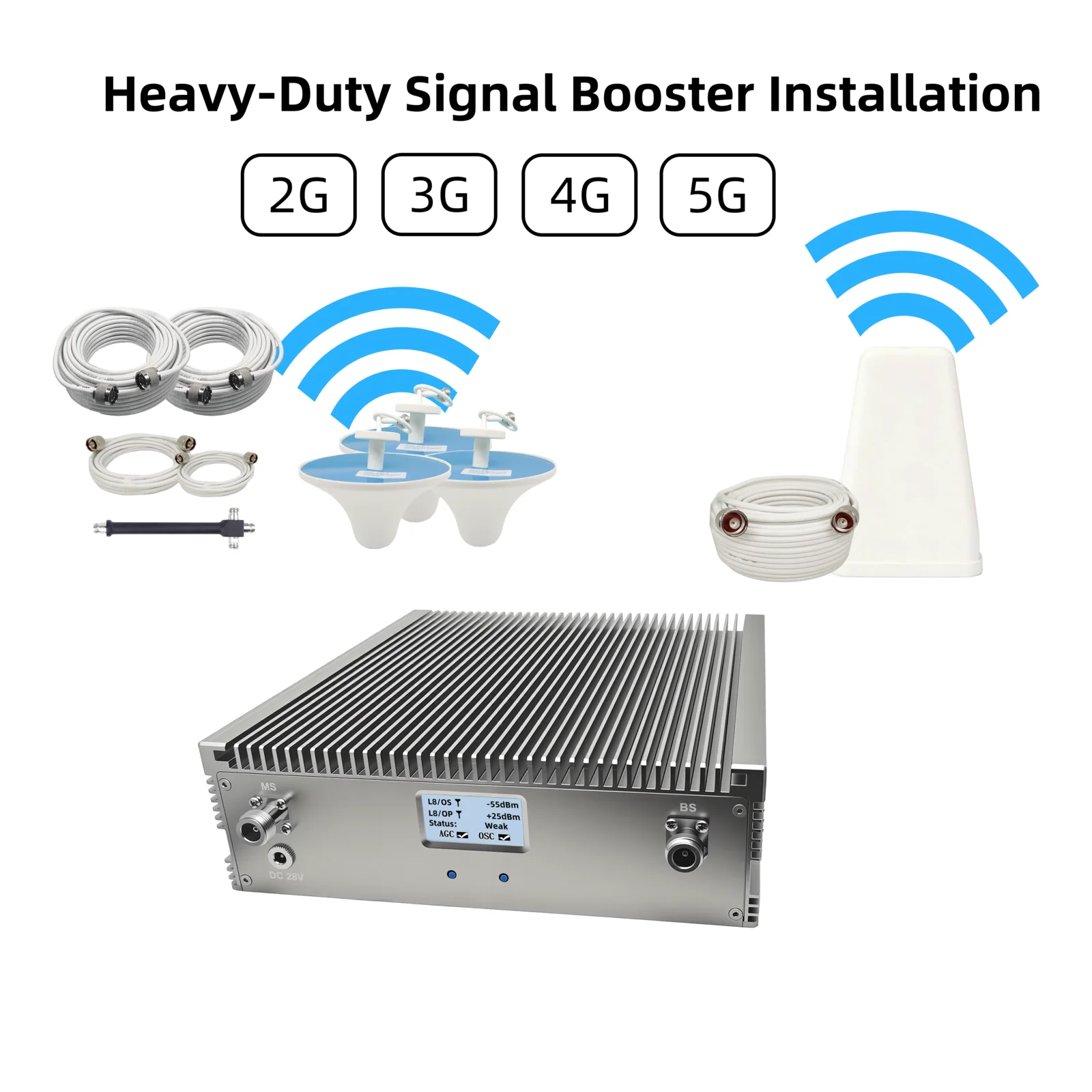 85dB 고감도 듀얼 밴드 리피터 700/1800MHz 27dBm 무선 증폭기 세트 3000개 커버링 ㎡   안정적인 농촌 네트워크 커버리지를 위해