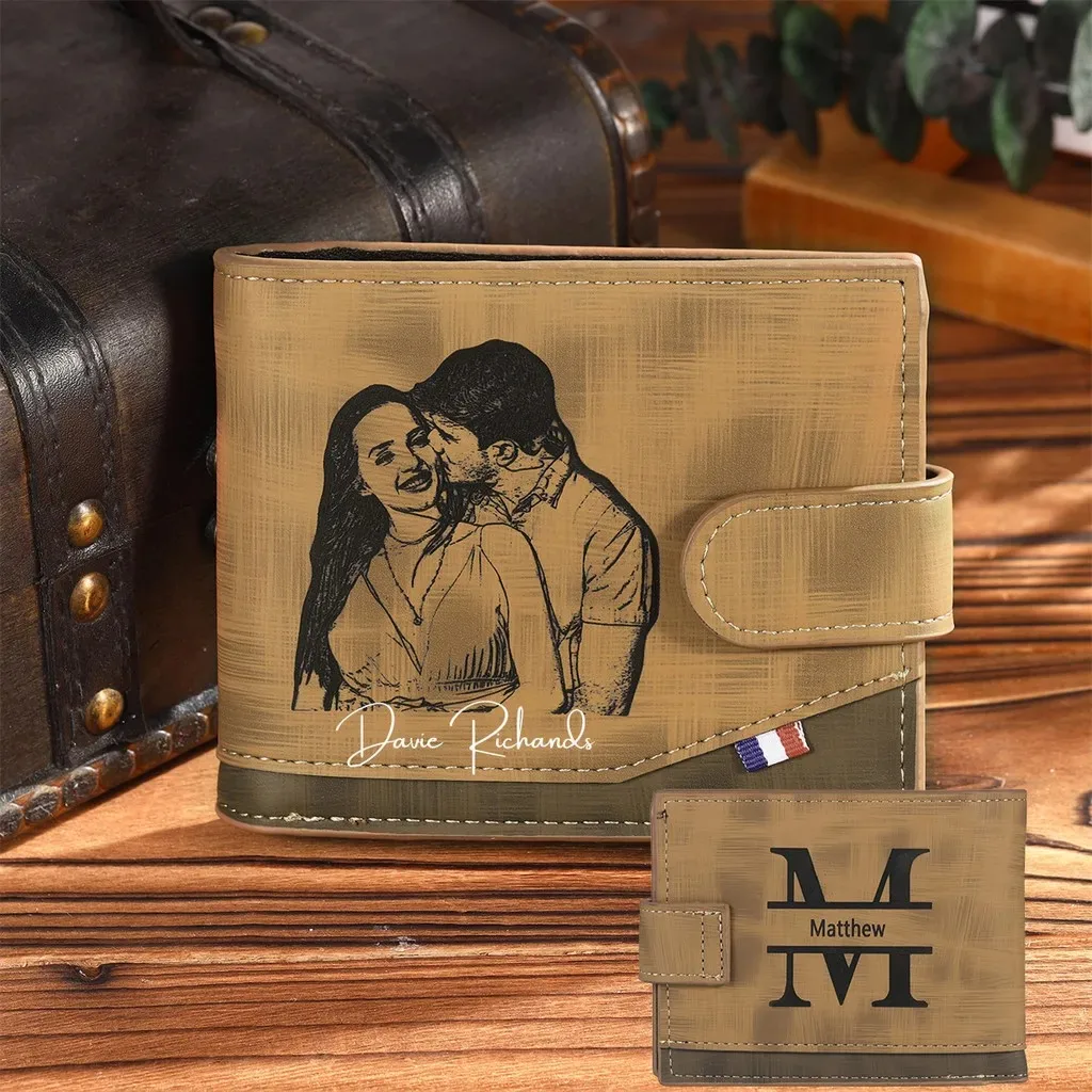 Personalized Picture Wallet for Men Gift for Men Customized Engrave Wallet with Name Him Birthday Anniversary Gift for Husban 2