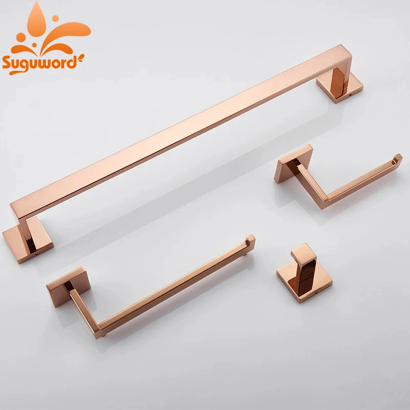 Polishing Rose Golden Bathroom Hardware Stainless Steel Towel Rack Toliet Paper Holder Towel Ring Hook Bathroom Accessory