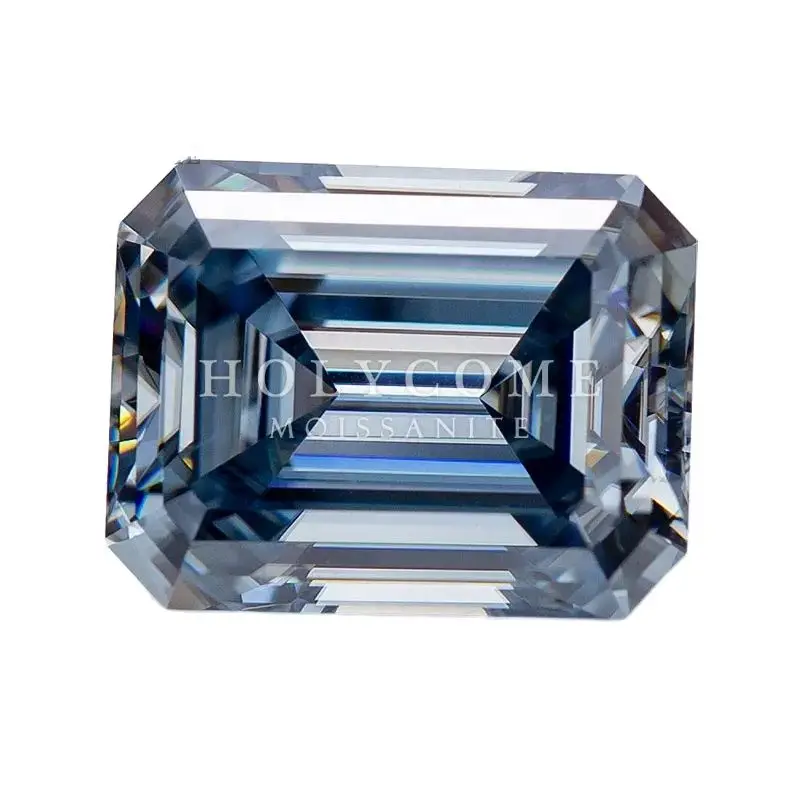 

2024 Fashion style synthetic moissanite FANCY VIVID BLUE VVS1 EMERALD Cut Loose Blue Moissanite for jewelry