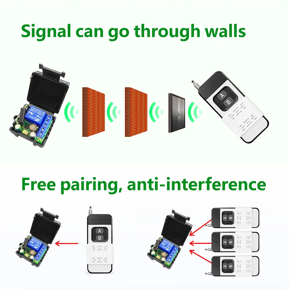 RF 433Mhz 무선 원격 제어 스위치 DC 5V 12V 24V 30V 릴레이 모듈 및 전자기 잠금 램프 LED 용 500M 송신기