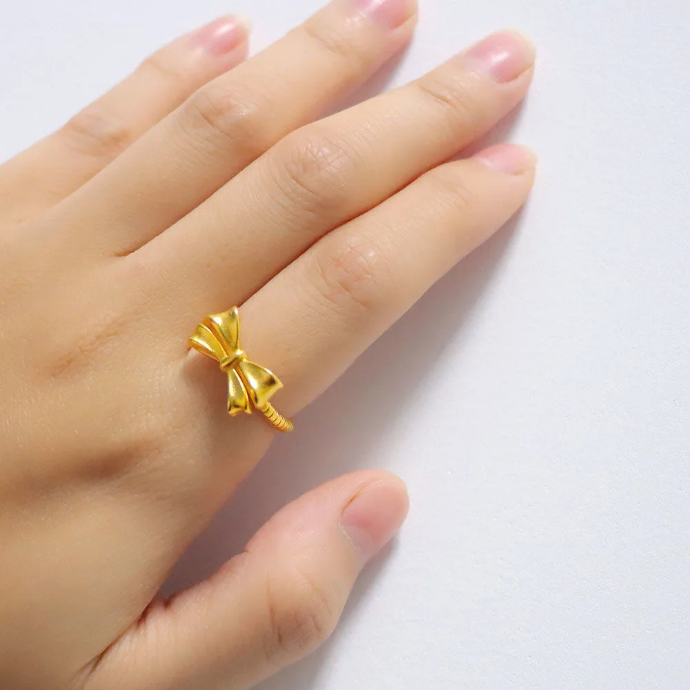 Bow-knot Rings Yellow Gold Filled Lovely Sweet Girls Finger Ring Adjustable