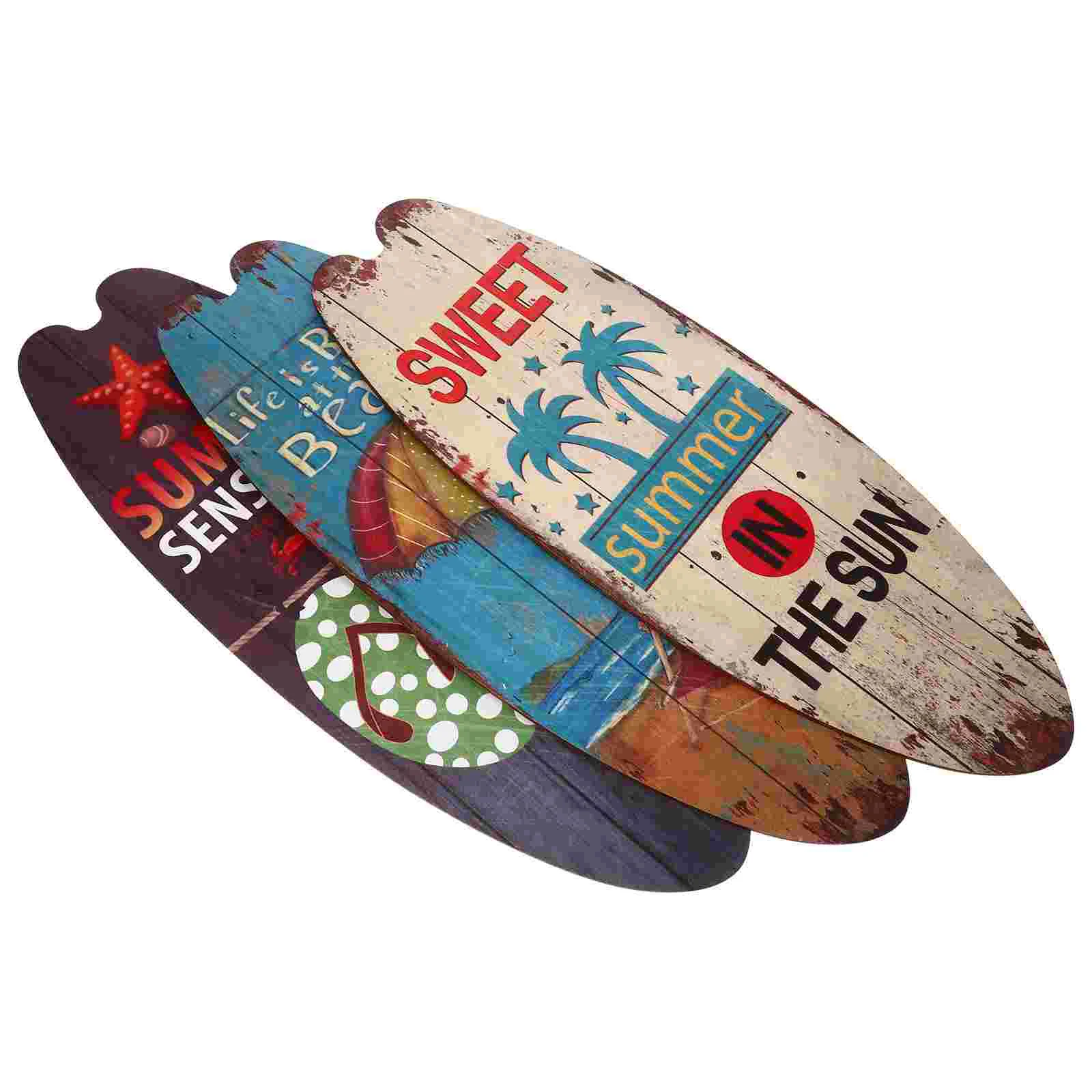 

3 Pcs Wall Sign Beach Party Decor Vintage Surfboard Wood Signs Outdoor Summer Wooden Bathroom Ocean Decoration