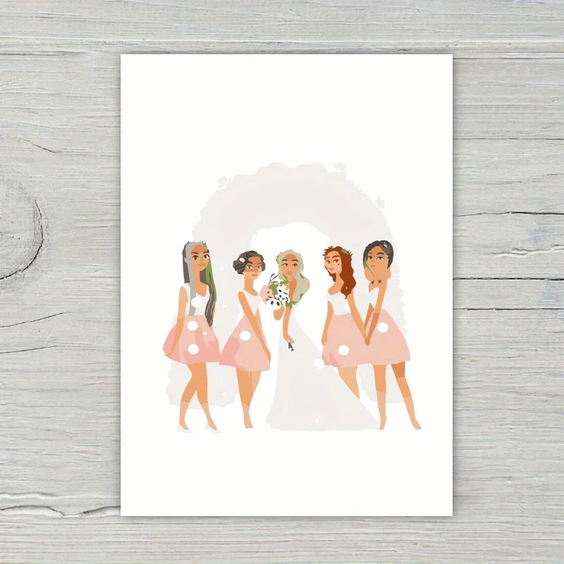 1pc, happy wedding card, romantic wedding card, celebration sweet bridesmaid for husband wife.