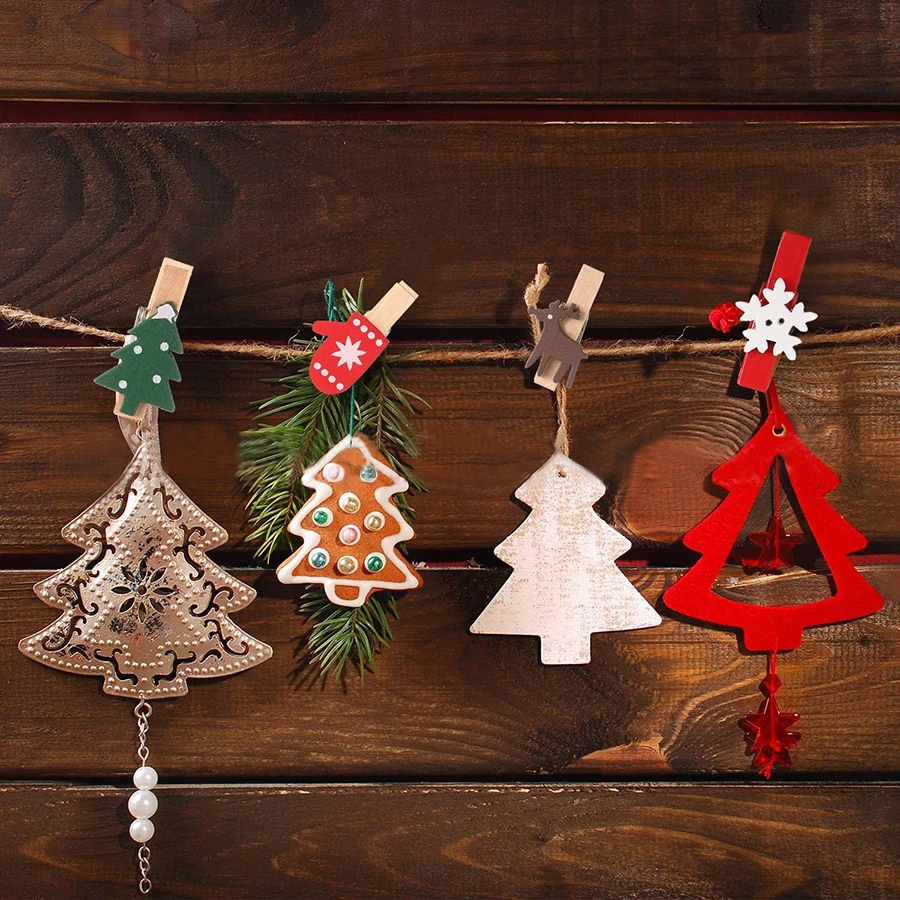 25 Stuks Gemengde Stijlen Kerst Hout Clips Kerstboom Fotoclips Elanden Handschoenen Sneeuwvlok Wasknijpers Diy Foto Pinnen Voor Nieuwjaar