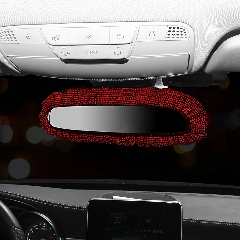 Bling Rhinestone Rear View Mirror Cover With Crystal Diamonds Elastic Glitter Car Rear View