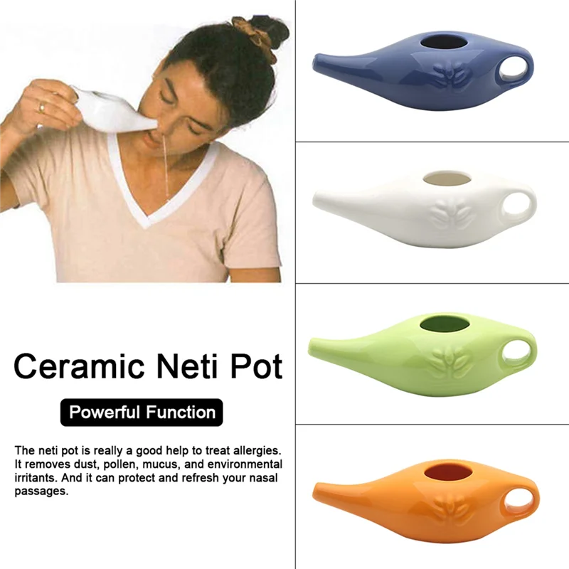 250Ml Ceramic Neti Pot Nose Cleaning Pot Durable Leakproof Spout for Nasal Rinsing Nose Washing Men and Women nasal rinsing pot