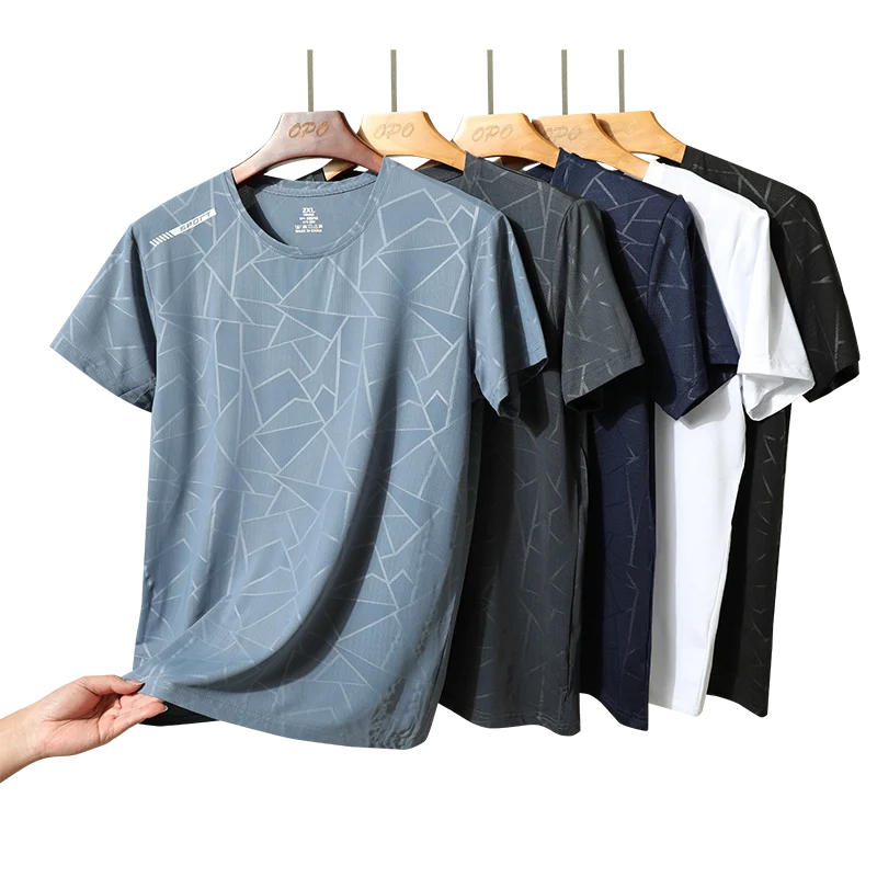 남성용 컬러 블로킹 아이스 실크 반팔 티셔츠, 라운드 넥 탑, 청소년용 루즈 아웃도어, 맞춤형 패션, 스포츠웨어, 여름 